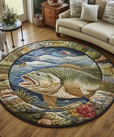 Bass By The Water Quilted Round Mat
