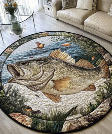 Bass On The Shore Quilted Round Mat