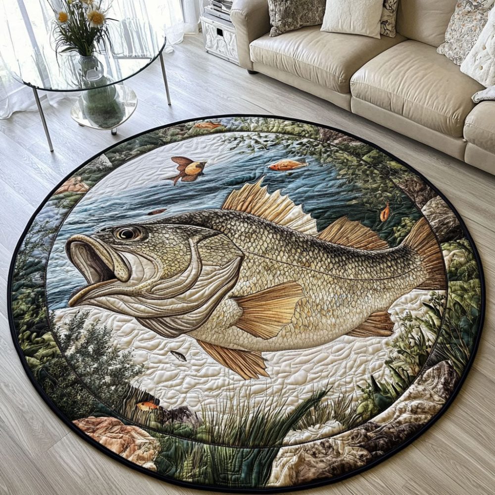 Bass On The Shore Quilted Round Mat