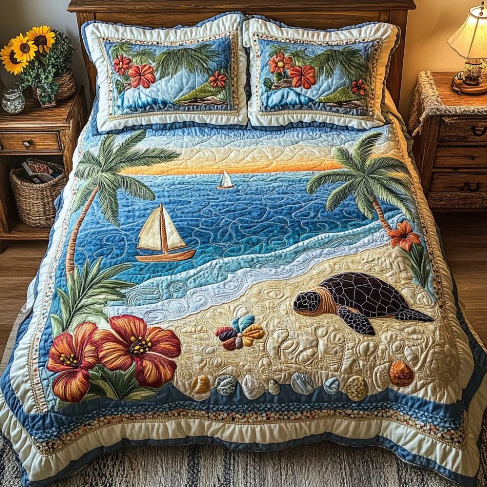 Beach Breeze 3-Piece Quilted Bedding Set