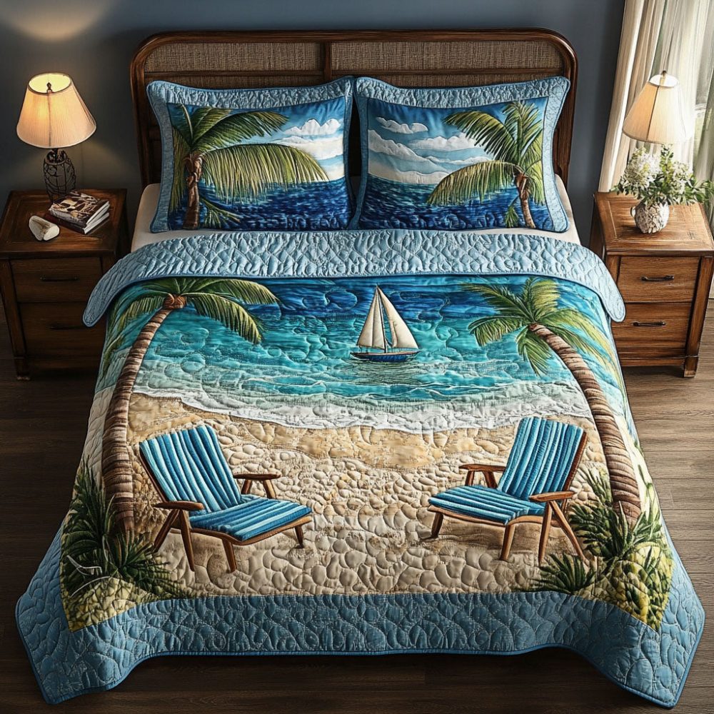 Beach Memories 3-Piece Quilted Bedding Set