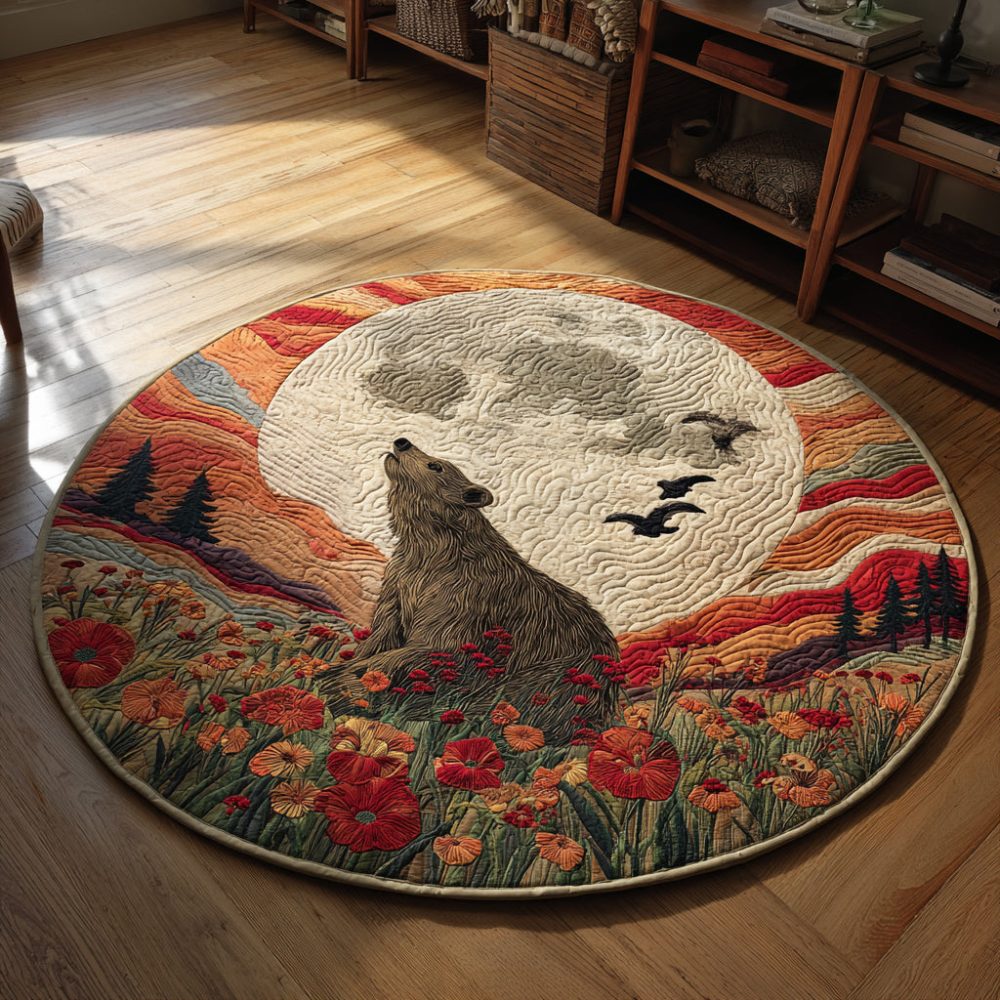 Bear Moon Flowerfield Quilted Round Mat