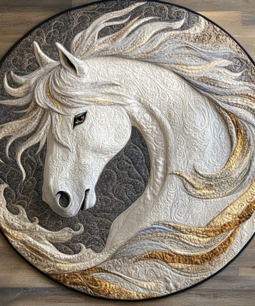 Beautiful White Horse Quilted Round Mat