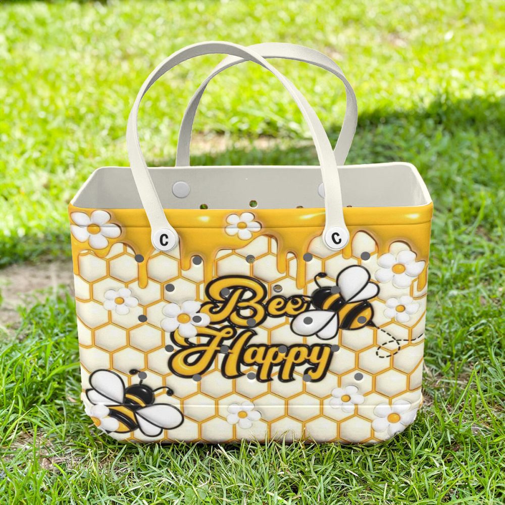 Bee Happy Tote Bag - Stylish Honeycomb Design With Flowers & Bees - Perfect For Summer Outings - Image 2