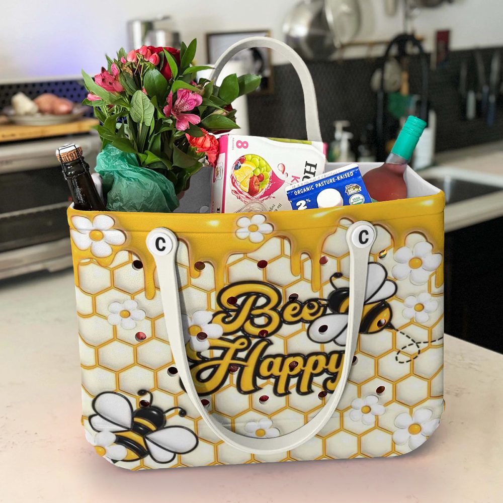 Bee Happy Tote Bag - Stylish Honeycomb Design With Flowers & Bees - Perfect For Summer Outings - Image 4