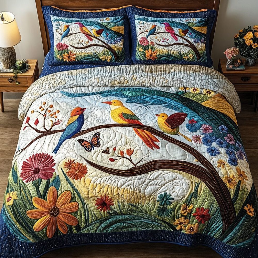Birds Delight 3-Piece Quilted Bedding Set