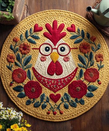 Biscuit Hen Quilted Round Mat