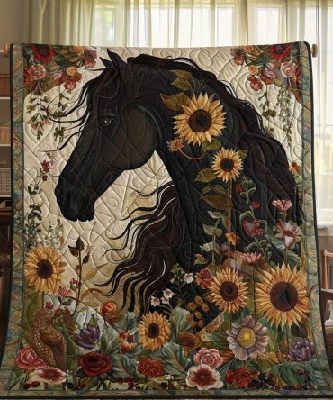 Black Horse Charm Quilted Blanket