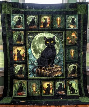 Black Magic Cats Quilted Blanket