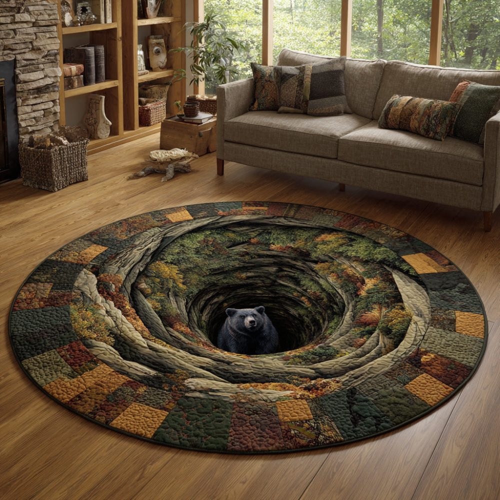 Black Bear Hidden Path Quilted Round Mat