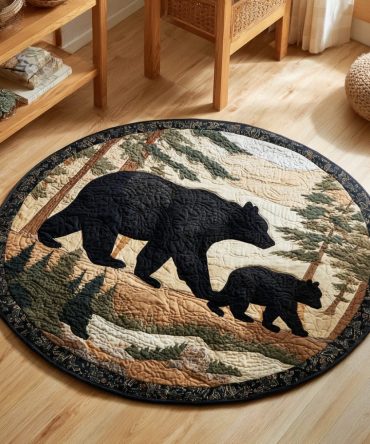 Black Bears Journey Quilted Round Mat