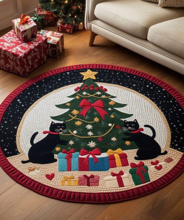 Black Cat Joy Quilted Round Mat