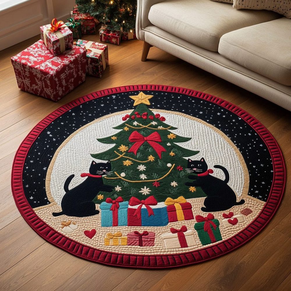 Black Cat Joy Quilted Round Mat