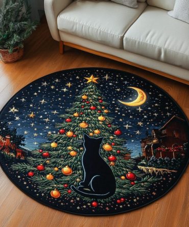 Black Cat Magic Quilted Round Mat