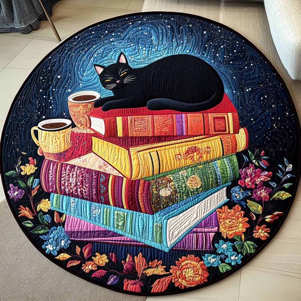 Black Cat Purrfection Quilted Round Mat