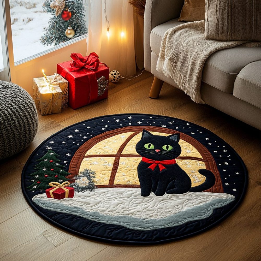 Black Cat Wish Quilted Round Mat