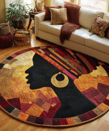 Black Woman Golden Aura Quilted Round Mat