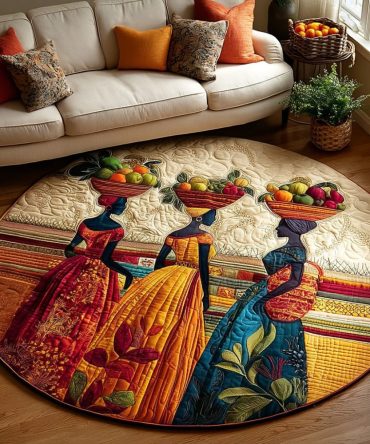 Black Women Harvest Glory Quilted Round Mat
