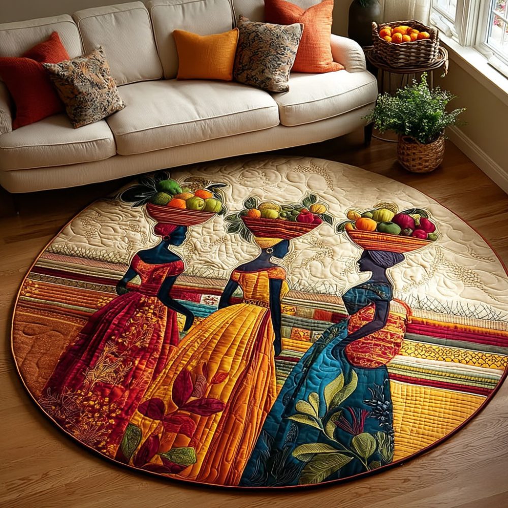 Black Women Harvest Glory Quilted Round Mat