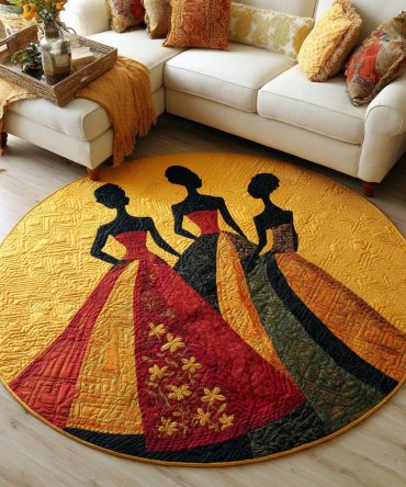 Black Women Marigold Bloom Quilted Round Mat