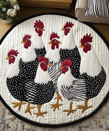 Black And White Flock Quilted Round Mat
