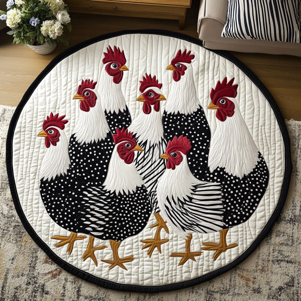 Black And White Flock Quilted Round Mat