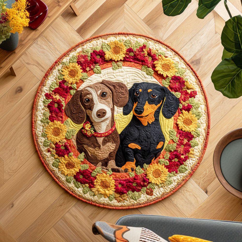 Blooming Dachshund Quilted Round Mat