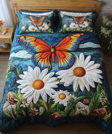 Blooming Wings 3-Piece Quilted Bedding Set