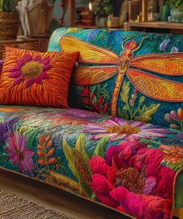 Blossom Symphony Dragonfly Quilted Sofa Cover