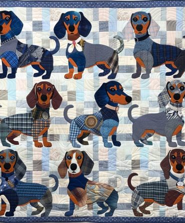 Blue Dachshunds Quilted Blanket