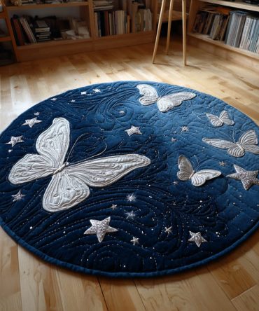 Blue Butterfly Galaxy Quilted Round Mat
