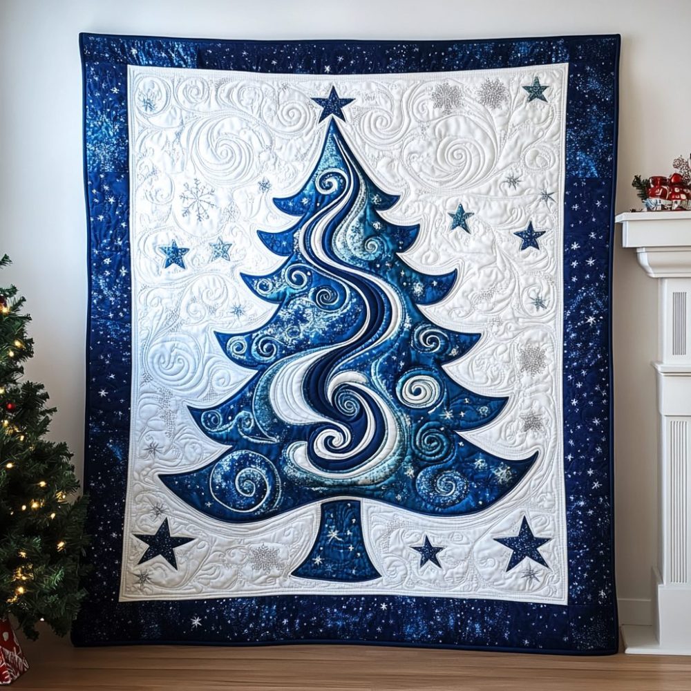 Blue Christmas Quilted Blanket