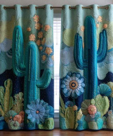 Blue Desert Blossoms Quilted Curtains