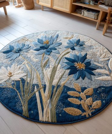 Blue Floral Quilted Round Mat