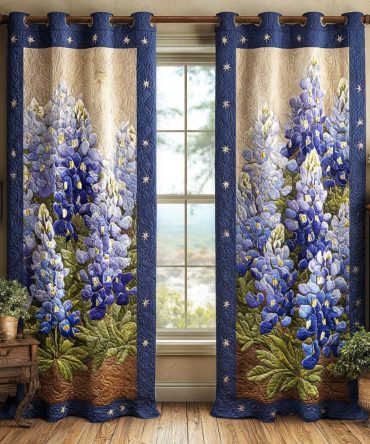 Blue Sky Bloom Quilted Curtains