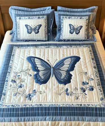 Blue Wings 3-Piece Quilted Bedding Set