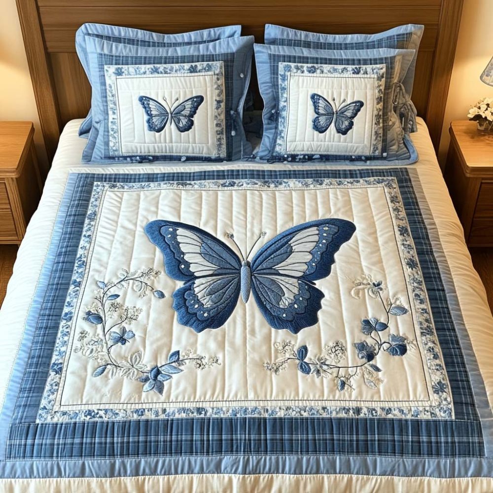 Blue Wings 3-Piece Quilted Bedding Set