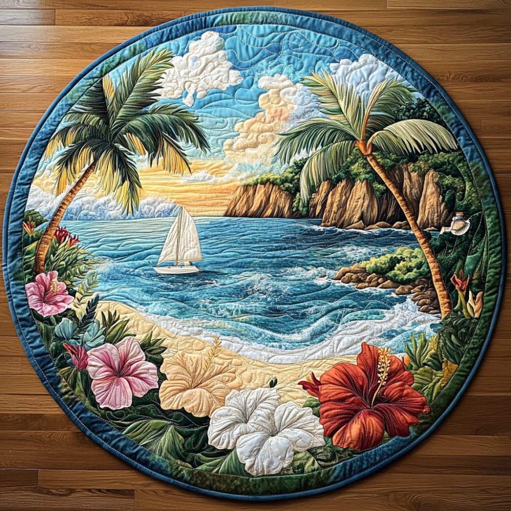 Blushing Hibiscus Quilted Round Mat