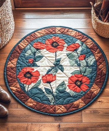 Blushing Poppy Garden Quilted Round Mat