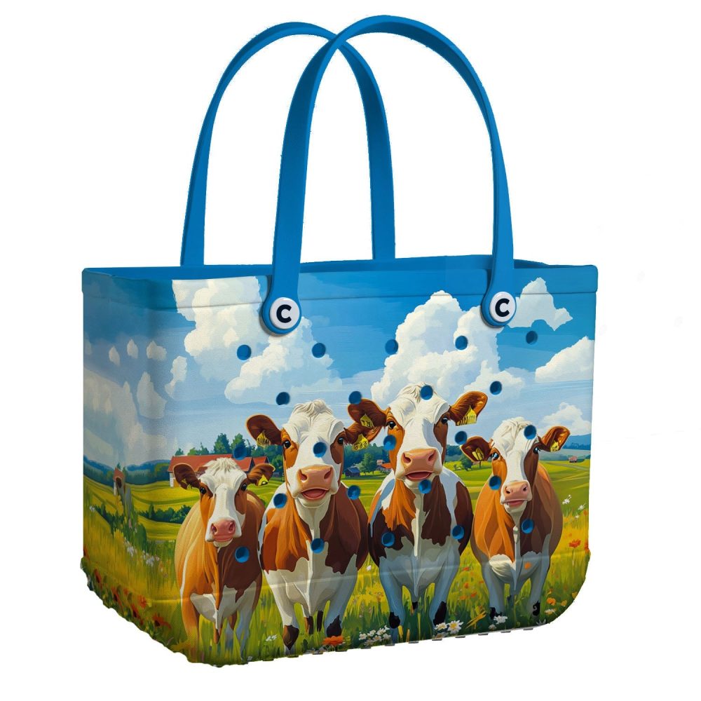 Chic Farmhouse Cow Print Tote Bag - Durable, Stylish & Spacious For Everyday Use