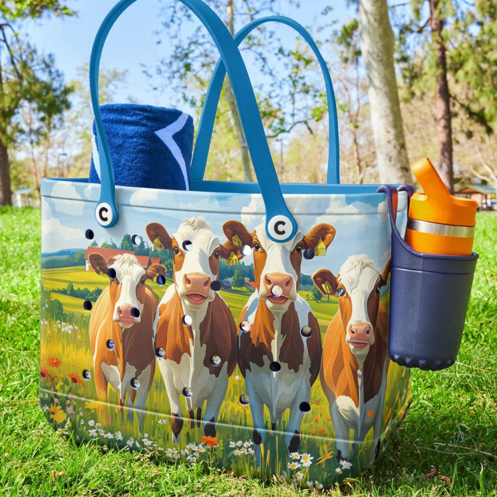 Chic Farmhouse Cow Print Tote Bag - Durable, Stylish & Spacious For Everyday Use - Image 4