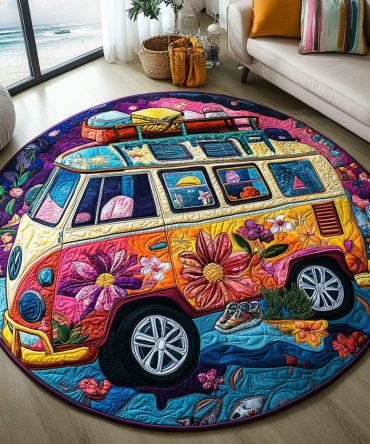 Boho Bus Adventure Mat Quilted Round Mat