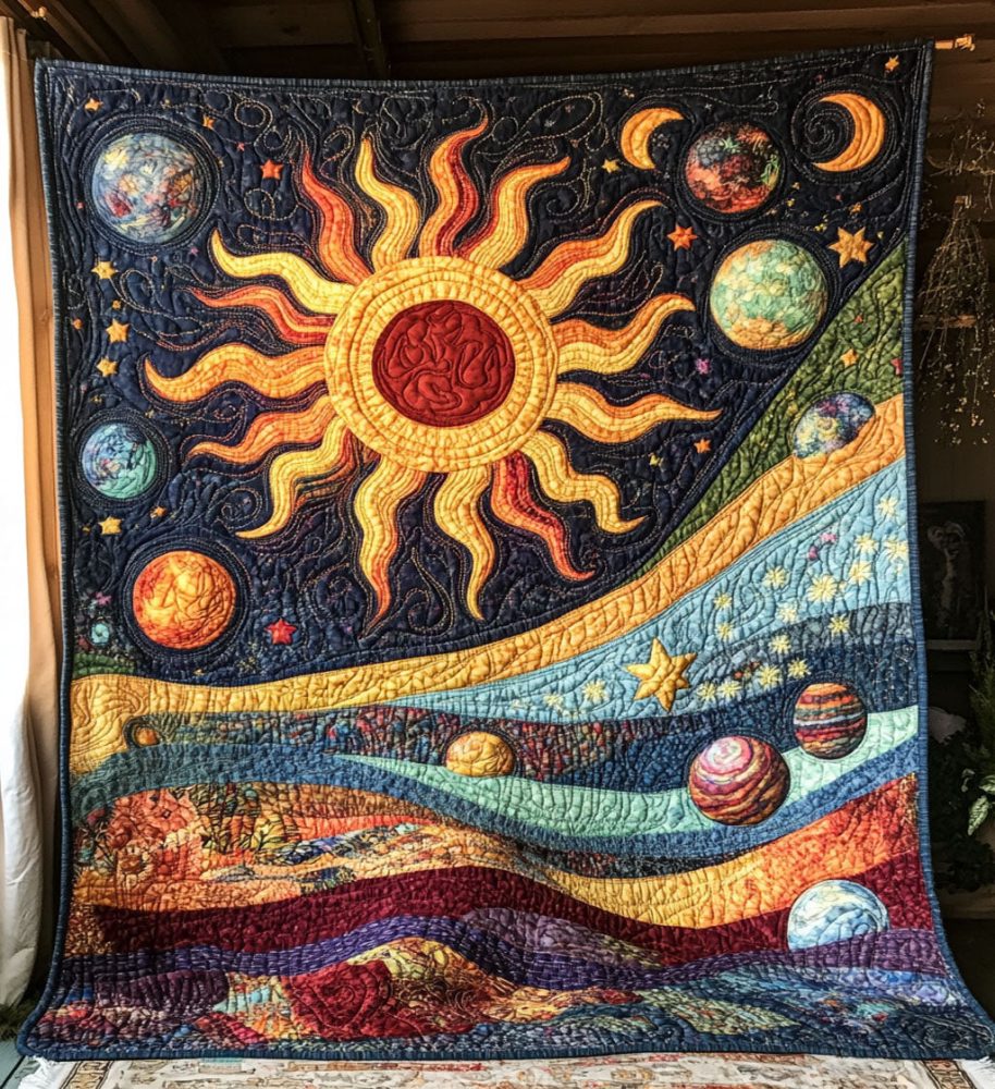 Boho Cosmic Serenity Quilted Blanket