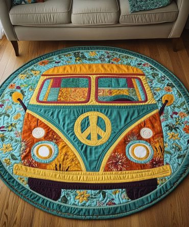 Boho Hippie Wheels Quilted Round Mat