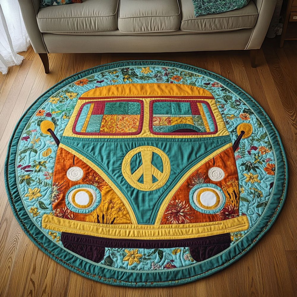 Boho Hippie Wheels Quilted Round Mat