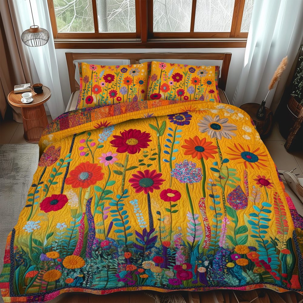 Bold Flowers 3-Piece Quilted Bedding Set