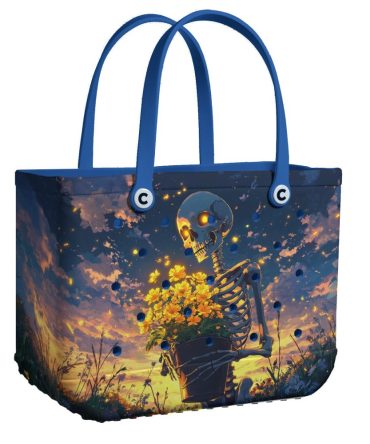 Vibrant Skeleton & Flowers Tote Bag – Unique Art Print, Durable & Stylish