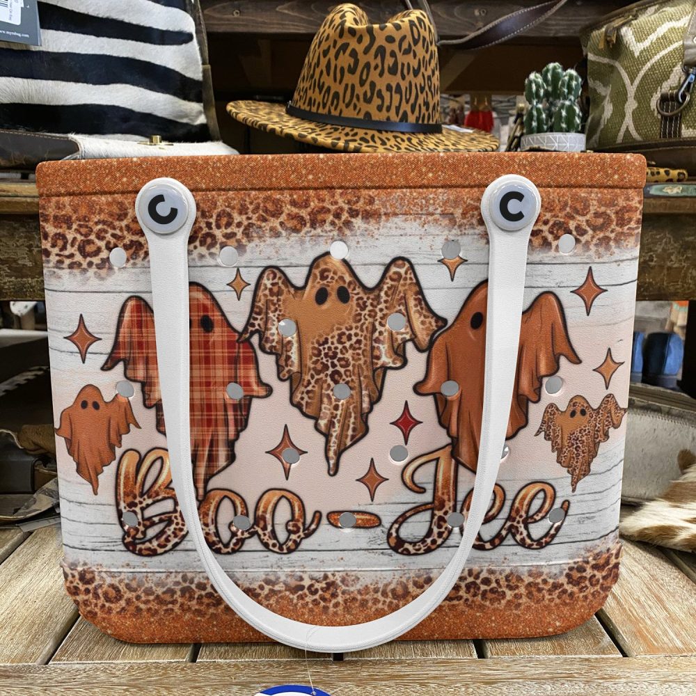 Trendy Boo-Jee Ghost Tote Bag - Chic Halloween Style With Leopard & Plaid Print - Perfect Fall Accessory - Image 6