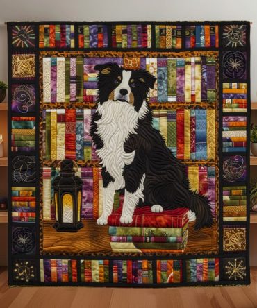 Border Collie Of Knowledge Quilted Blanket