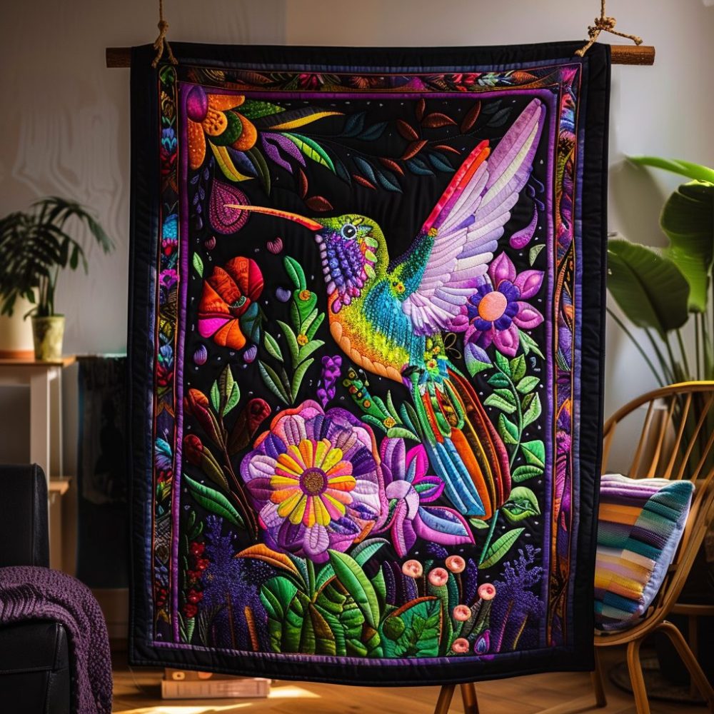 Bright Hummingbird Quilted Blanket